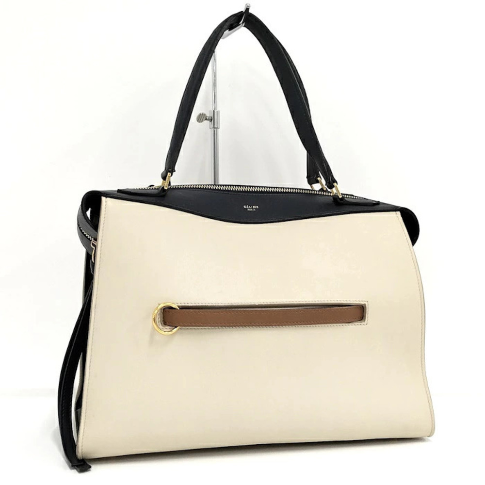 Celine Ring Leather Handbag Navy Blue Beige